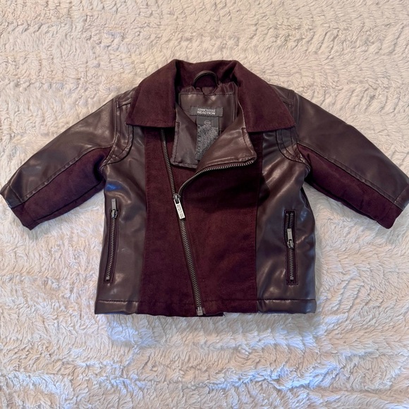 Kenneth Cole Other - Kenneth Cole Reaction Baby Boys 6/9M Chocolate Brown Faux Leather Moto Jacket